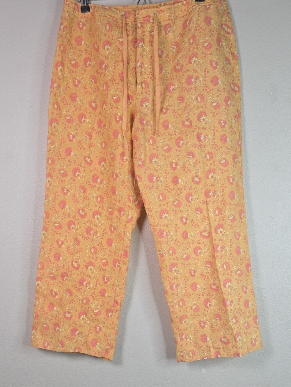 Garnet Hill Yellow Floral  Print Crop Linen Pants size 14